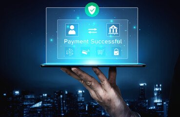 Successful transaction message showing secure payment. Payment confirmed, secured, payment...