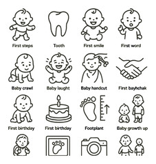 Playful childhood moments icon collection. kids, friends, games, smiles, play, joy, linear vector icons.