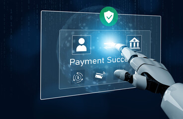 AI confirms secure payment transaction, verifying user identity, processing order, and authorizing completed digital payment within trusted financial systems. Vouch