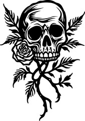 Obraz premium Flaming Skull with Roses Tattoo Design