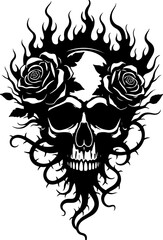 Obraz premium Flaming Skull with Roses Tattoo Design