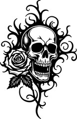 Obraz premium Flaming Skull with Roses Tattoo Design