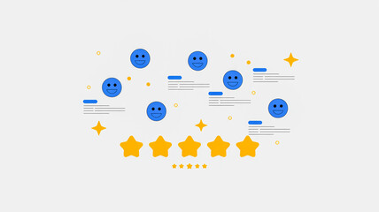 Customer feedback stars and happy faces with review snippets