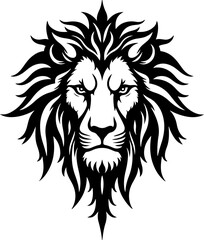 Obraz premium Majestic Lion Head Tribal Tattoo | Vector Silhouette Design
