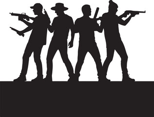 Naklejka premium Men holding weapons silhouette group