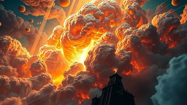 Abstract fiery flame with red orange yellow explosion and smoke background energy and danger