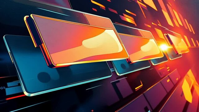 Business office interior with modern computer technology and metal equipment under bright lighting