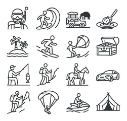 Exotic hobby icon collection, adventure and leisure symbols for lifestyle enthusiasts
