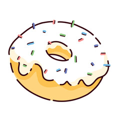 Vector illustration of a freshly baked donut. Delicious and bright pastries. Menu design, posters, postcards