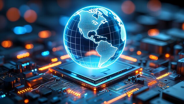 Glowing Digital Earth on a Modern Microprocessor, Global Technology and Circuit Board Convergence