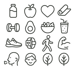 Wellness collection of health and fitness icons. lifestyle and nutrition symbol set