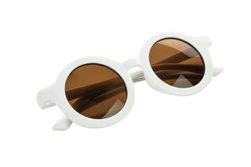 White kids sunglasses with brown lenses. Children's fashion accessory for summer and sun protection. isolated on white background with clipping path.