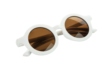White kids sunglasses with brown lenses. Children's fashion accessory for summer and sun protection. isolated on white background with clipping path.