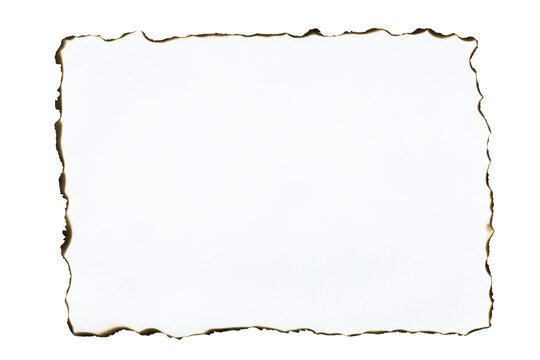 Old white paper with burnt edges. Vintage and grunge frame texture for a message, letter, or rustic design project. isolated on white background with clipping path.