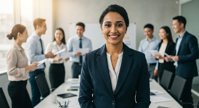 Businesswoman Leadership Portrait Corporate Meeting Success Teamwork Leadership Career Indian