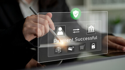 Successful transaction message showing secure payment. Payment confirmed, secured, payment...