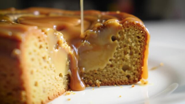 Caramel cake slice on plate