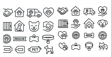 Fototapeta premium Collection of dog related icons including a dog collar, a dog house, a dog leash, a dog tag, a dog crate, a dog car seat, a dog car seat, a dog car seat, a dog car seat, a dog car