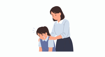A supportive adult comforts a distressed child, depicting empathy and care.