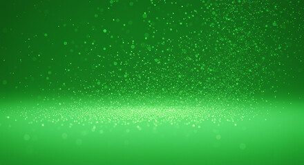 A vibrant green background with shimmering particles creating a magical and ethereal atmosphere