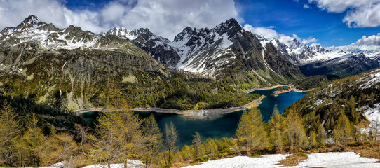 mountain landscape with snow covered mountains