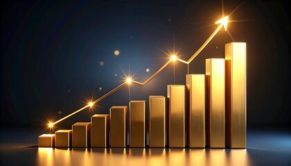 Golden bar graph ascending, glowing