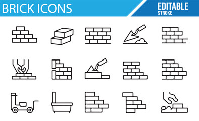 Fototapeta premium Minimalist Brickwork and Masonry Icons for Construction and Renovation