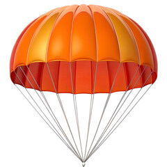 Bright orange parachute canopy with silver ropes isolated on transparent background