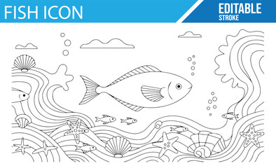 Vector Fish and Ocean Scene Icons for Underwater and Nature Projects

