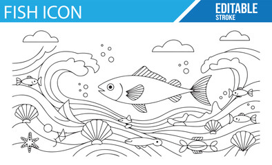 Set of Editable Fish and Sea Creature Icons for Coastal and Beach Themes