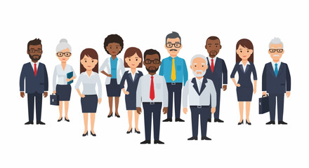 Multinational Business Team with Diverse Office People in Vector Illustration