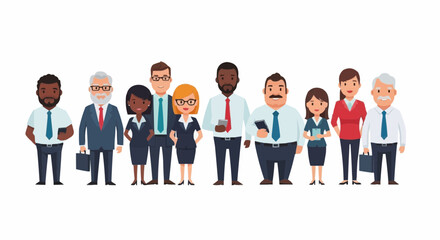 Multinational Business Team with Diverse Office People in Vector Illustration