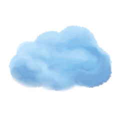 Blue clouds painted with watercolor on an isolated transparent background. Template for banner, poster, etc.