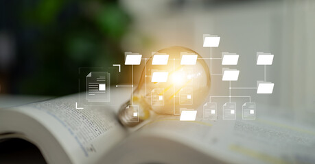 Digital file structure showing folder organization, file hierarchy, and document arrangement. File...