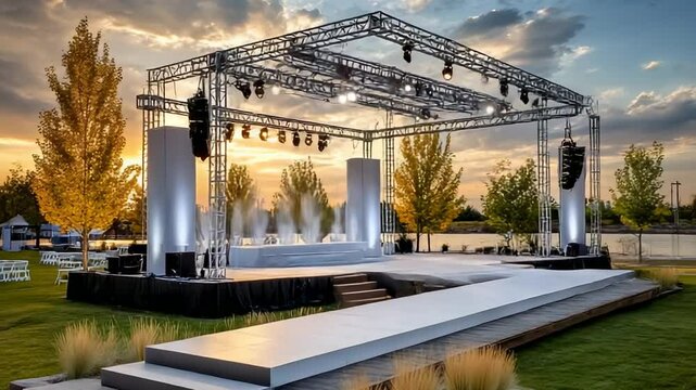 Outdoor stage at sunset