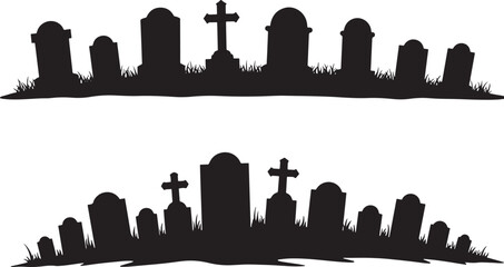 Graveyard scene with tombstones and crosses silhouette