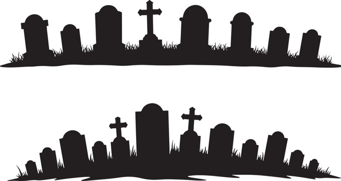 Graveyard scene with tombstones and crosses silhouette