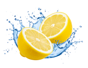  Sliced Lemon with Dynamic Water Splash – High-Speed Capture, Transparent Background