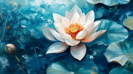 White Lotus Flower with Yellow Center in Watercolor Style background,Generative Ai