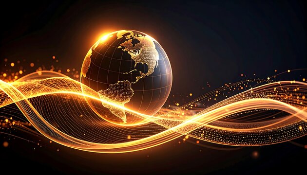 Golden Earth, glowing lines