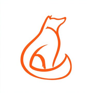 monoline red fox silhouette logo smooth curve in orange white background
