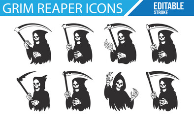 Black and White Grim Reaper Illustrations for Scary and Horror Designs