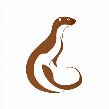 monoline weasel silhouette logo simple curve in brown white background