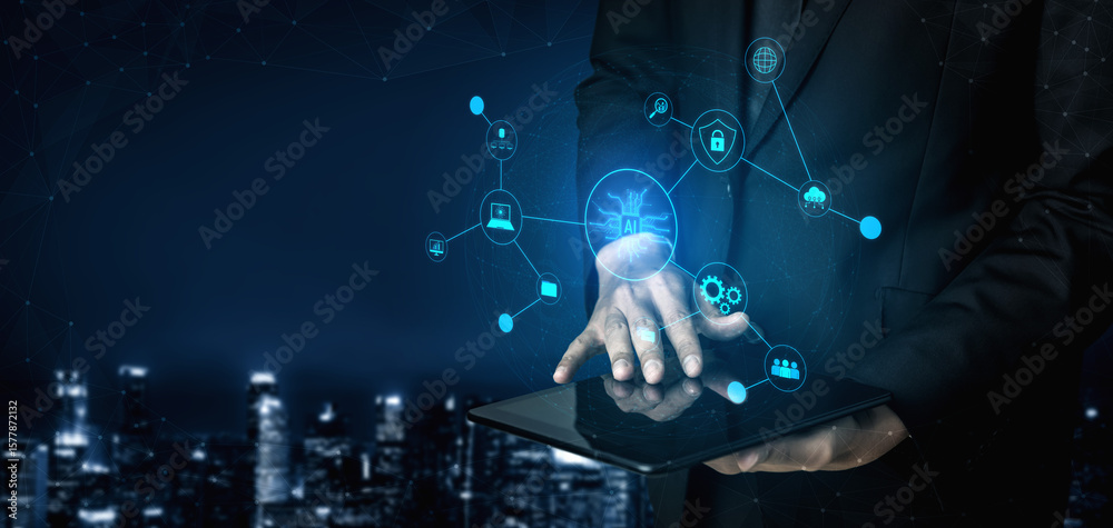 Poster ai network system connects data, security, communication, and intelligence. ai network system enable