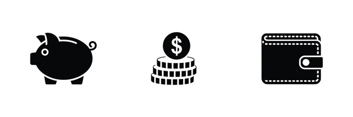 Fototapeta premium Finance vector icon. wallet, coins, moneybag, piggy bank, growth chart, and money signs in flat style.