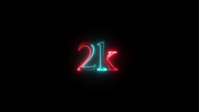 glowing neon 2k text animation on black background. 2k Followers Celebration text animation.