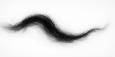 Flowing black smoke wave with misty texture on clean white background for design use