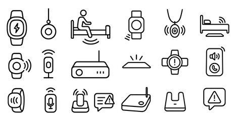 Collection of icons for various devices and gadgets, including a watch, a remote, a bed, and a speaker
