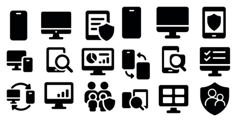 Collection of icons for various devices and screens, including a computer monitor, a cell phone, and a tablet