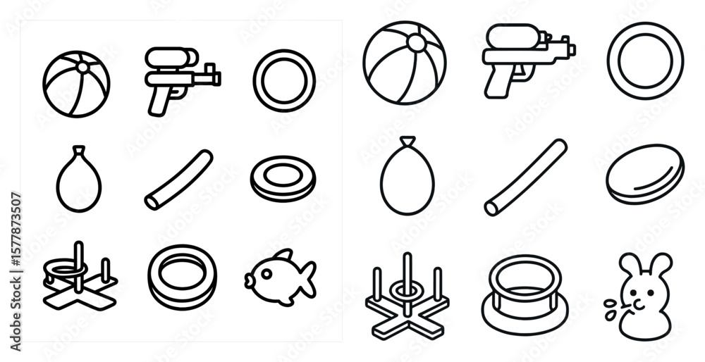 Poster the image is a collection of various objects, including a frisbee, a ball, a gun, and a fish. the ob